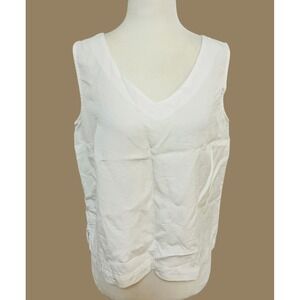 Fresh Produce White Tank Top V-Neck‎ Sleeveless Casual Everyday Top Medium